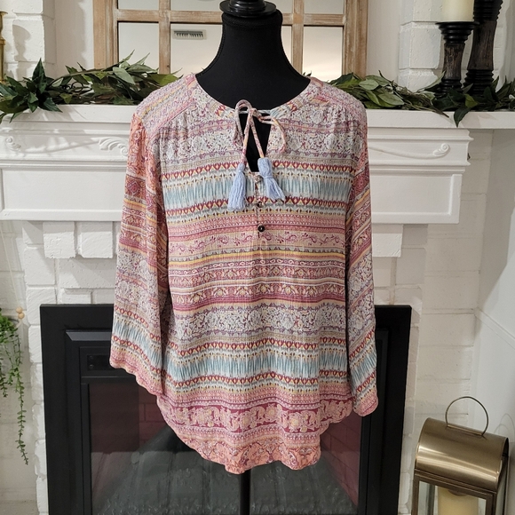 Farmers Market Tops - Farmers Market Multicolor Bohemian Striped Women's Top Size XL